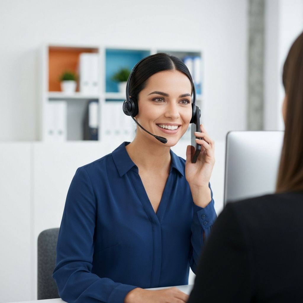 Professional female customer service representative with headset providing excellent customer support